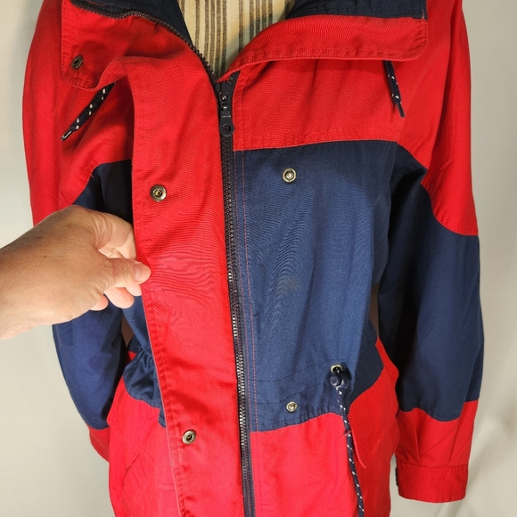 Uno Momento Red & Navy Hooded Zip & Snap Coat Size Small - Picture 4 of 12